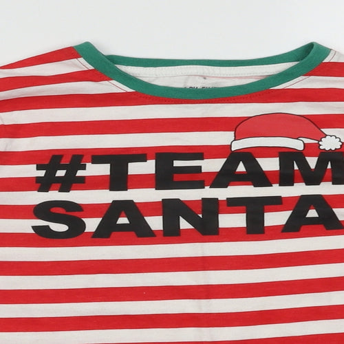 Made By Elves Boys Red Striped Cotton Basic Casual Size 7-8 Years Crew Neck Pullover - Team Santa