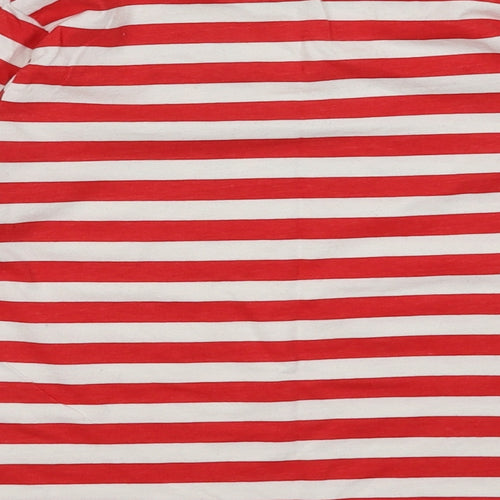 Made By Elves Boys Red Striped Cotton Basic Casual Size 7-8 Years Crew Neck Pullover - Team Santa