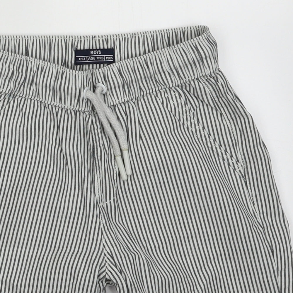 Matalan Boys Grey Striped Cotton Bermuda Shorts Size 7 Years  Regular Tie