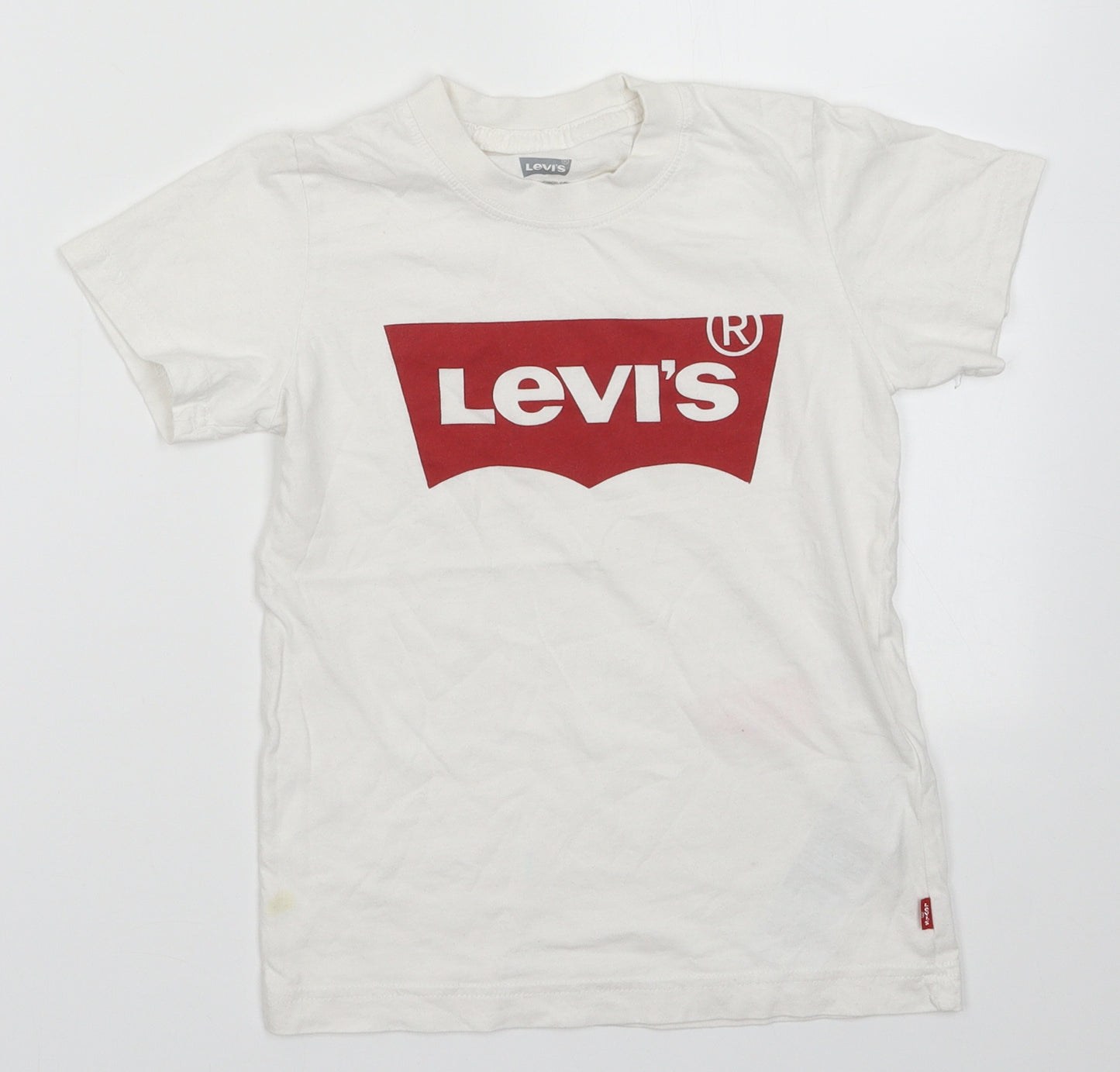 LEVIS Boys White  Cotton  T-Shirt Size 8 Years Crew Neck Pullover