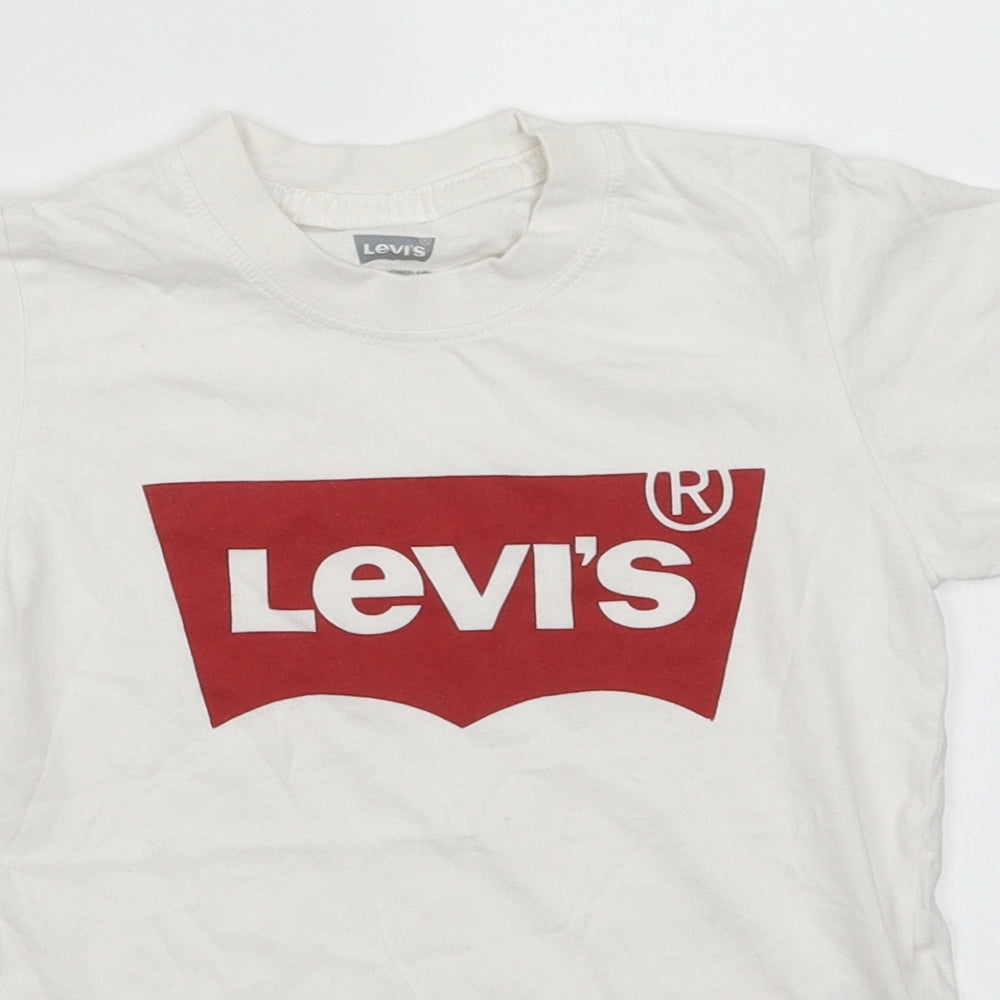 LEVIS Boys White  Cotton  T-Shirt Size 8 Years Crew Neck Pullover