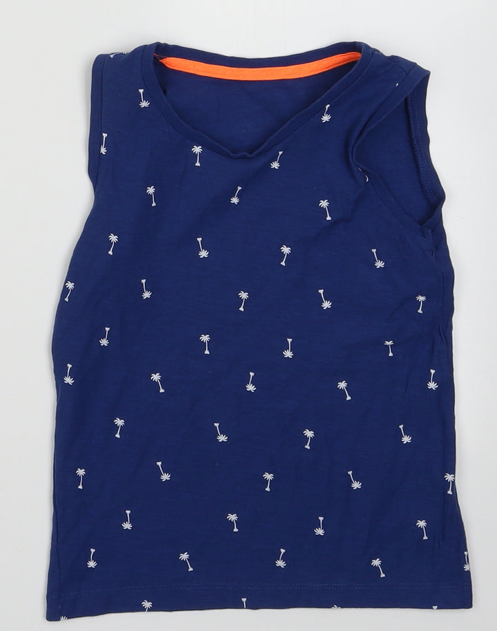 Matalan Boys Blue Geometric Cotton Basic Tank Size 5-6 Years Crew Neck Pullover - Palm Tree Print