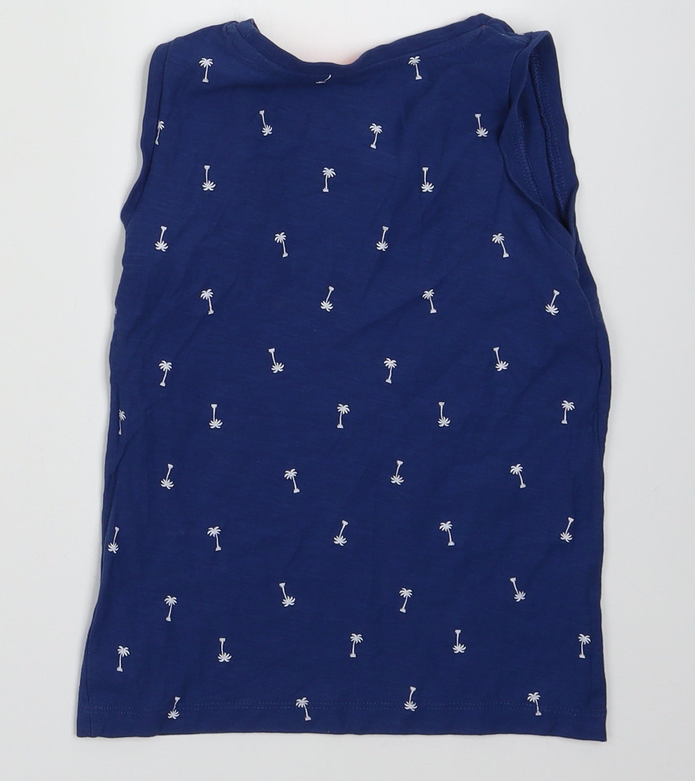 Matalan Boys Blue Geometric Cotton Basic Tank Size 5-6 Years Crew Neck Pullover - Palm Tree Print