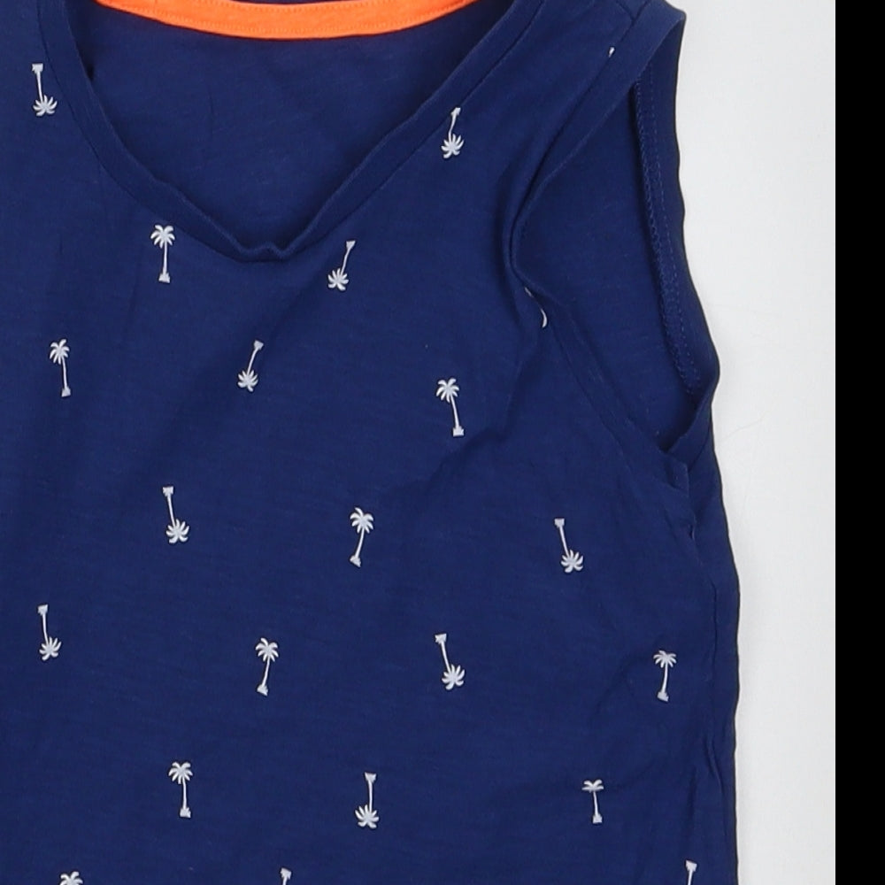 Matalan Boys Blue Geometric Cotton Basic Tank Size 5-6 Years Crew Neck Pullover - Palm Tree Print