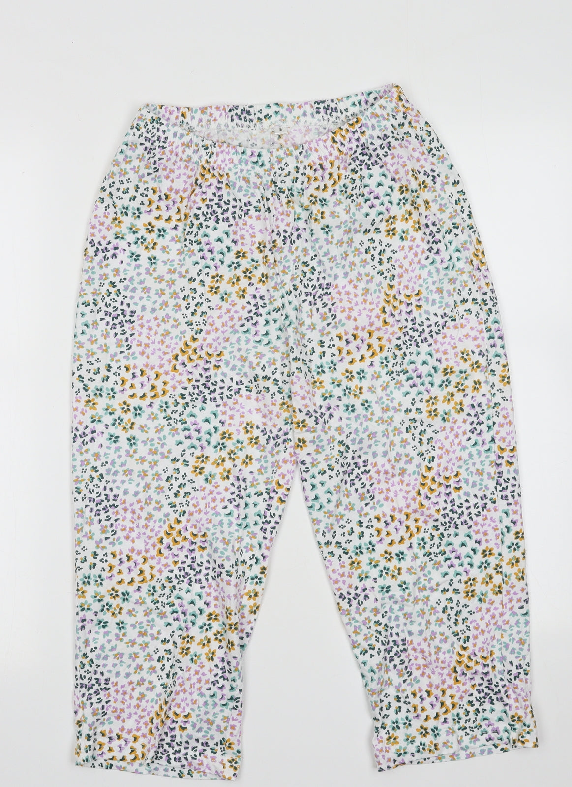 Preworn Womens Multicoloured Floral Cotton Capri Pyjama Pants Size S   - cropped