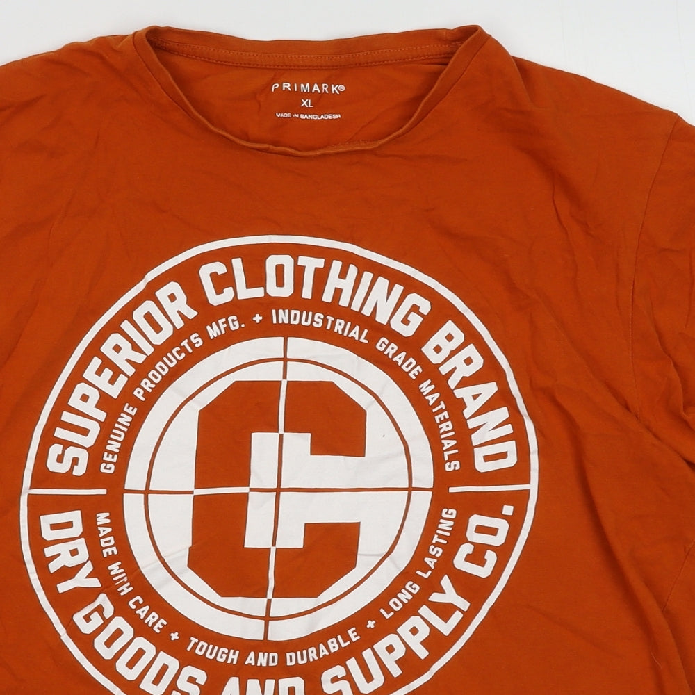 Primark Mens Orange  Cotton  T-Shirt Size XL Crew Neck  - superior clothing brand