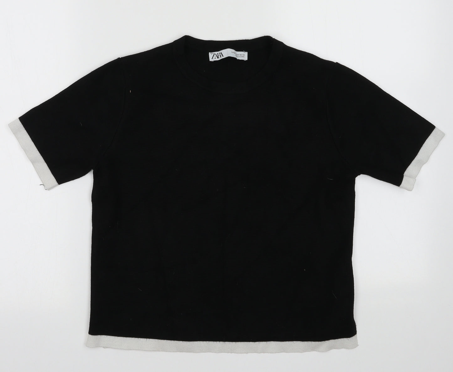 Zara Womens Black  Viscose Basic T-Shirt Size M Crew Neck
