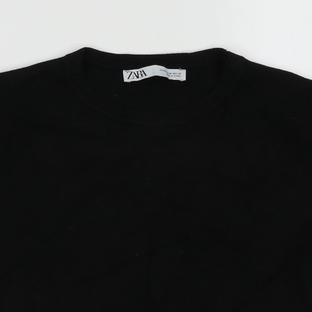 Zara Womens Black  Viscose Basic T-Shirt Size M Crew Neck