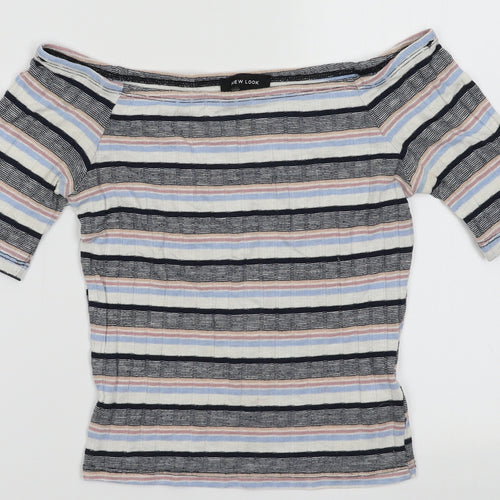 New Look Womens Multicoloured Striped Polyester Tunic T-Shirt Size 8 Off the Shoulder