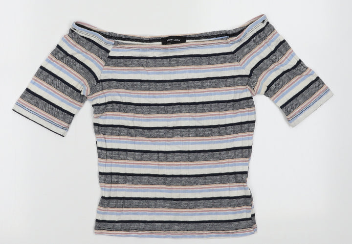 New Look Womens Multicoloured Striped Polyester Tunic T-Shirt Size 8 Off the Shoulder