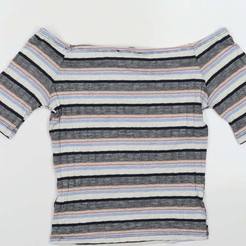 New Look Womens Multicoloured Striped Polyester Tunic T-Shirt Size 8 Off the Shoulder