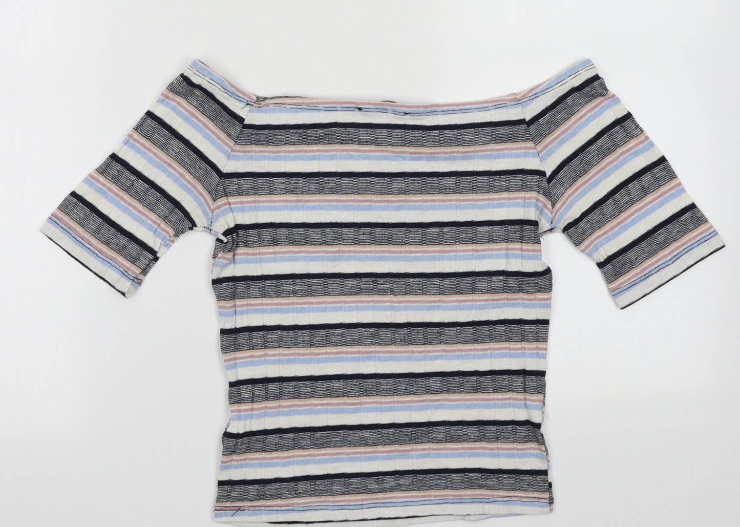 New Look Womens Multicoloured Striped Polyester Tunic T-Shirt Size 8 Off the Shoulder