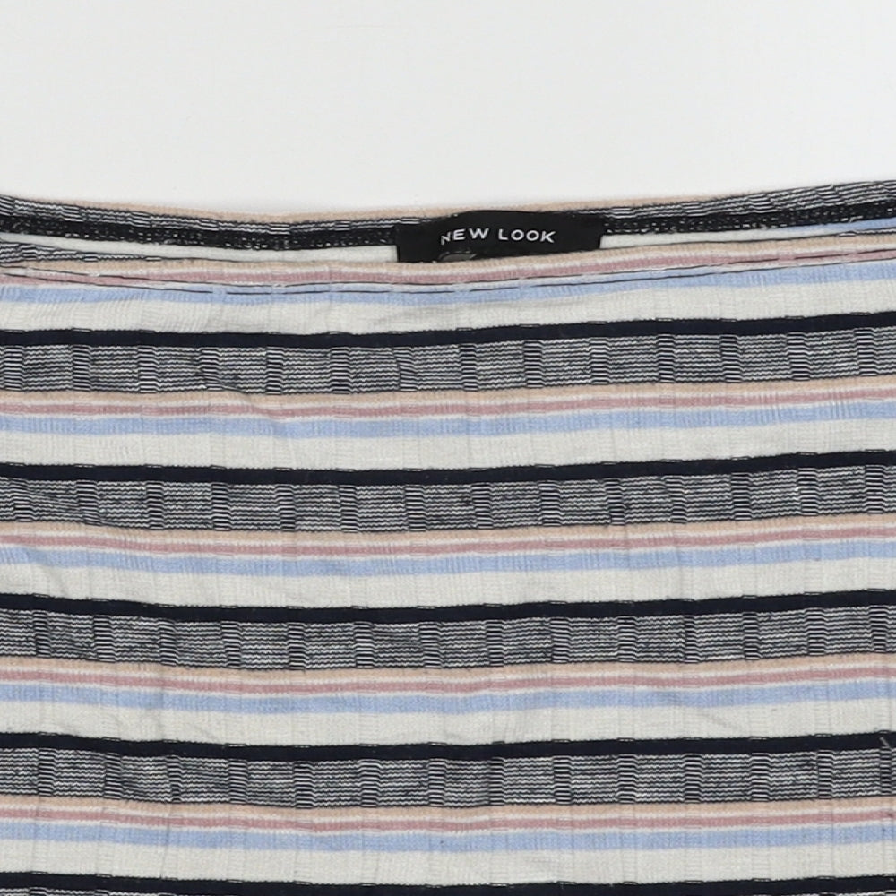 New Look Womens Multicoloured Striped Polyester Tunic T-Shirt Size 8 Off the Shoulder