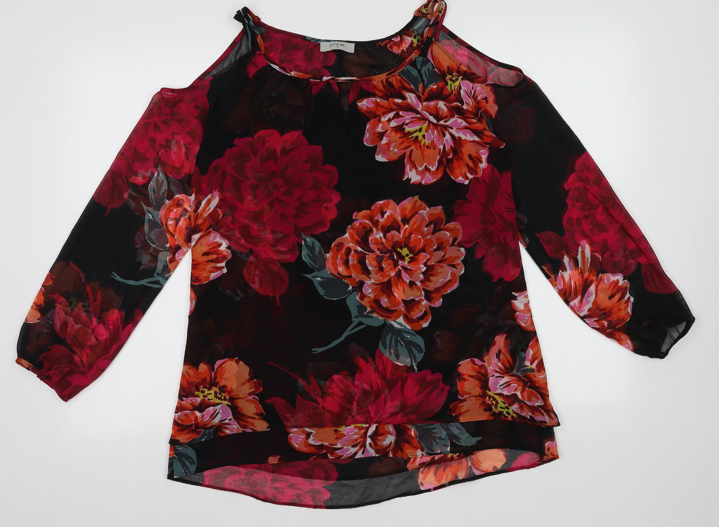 Matalan Womens Multicoloured Floral Polyester Basic Blouse Size 10 Boat Neck - cold shoudler