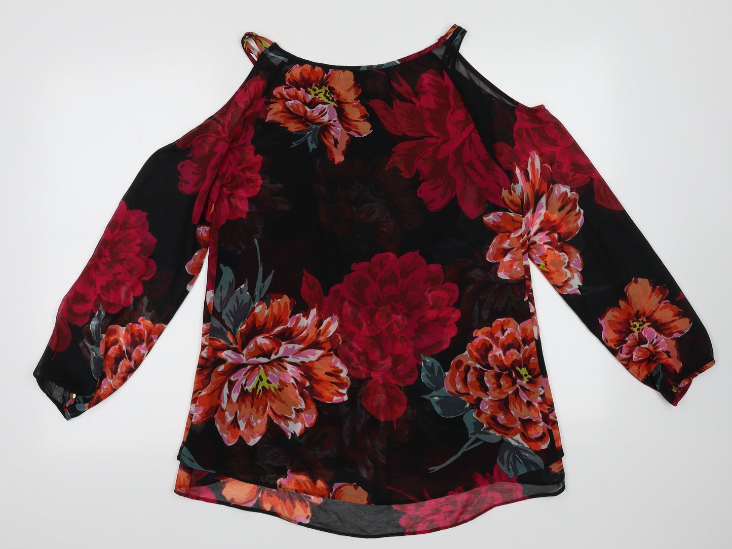 Matalan Womens Multicoloured Floral Polyester Basic Blouse Size 10 Boat Neck - cold shoudler