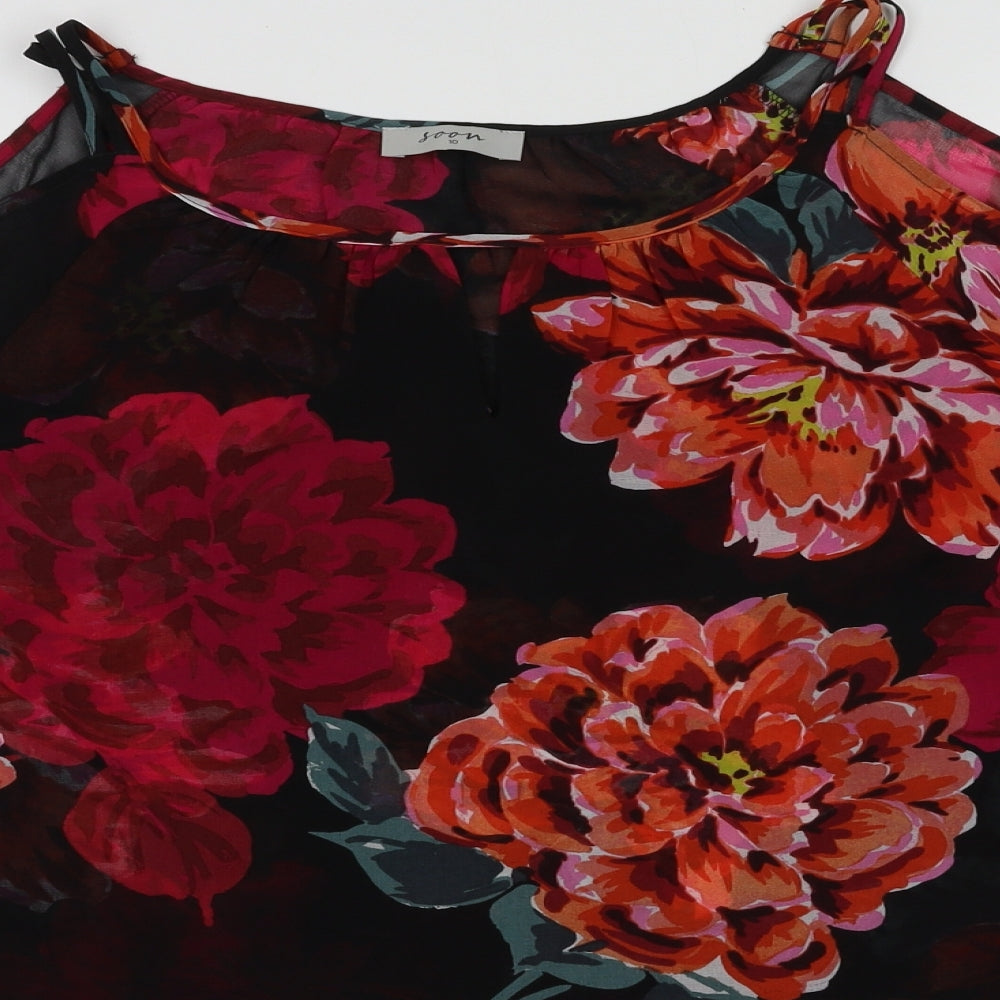 Matalan Womens Multicoloured Floral Polyester Basic Blouse Size 10 Boat Neck - cold shoudler