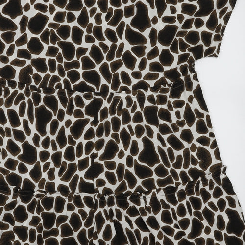 influence Womens Brown Animal Print Polyester A-Line  Size 12  V-Neck Pullover