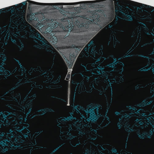 Avenue Womens Blue Floral Polyester Basic Blouse Size 16 V-Neck
