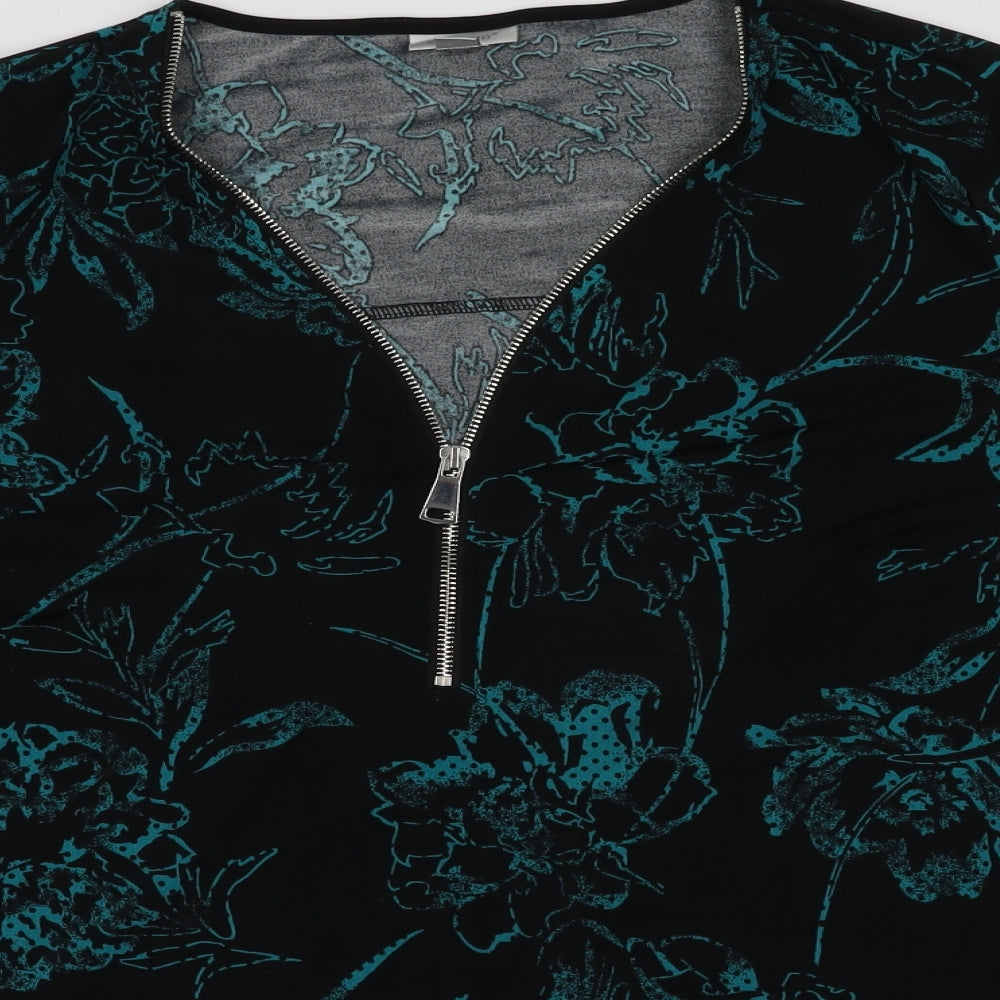 Avenue Womens Blue Floral Polyester Basic Blouse Size 16 V-Neck