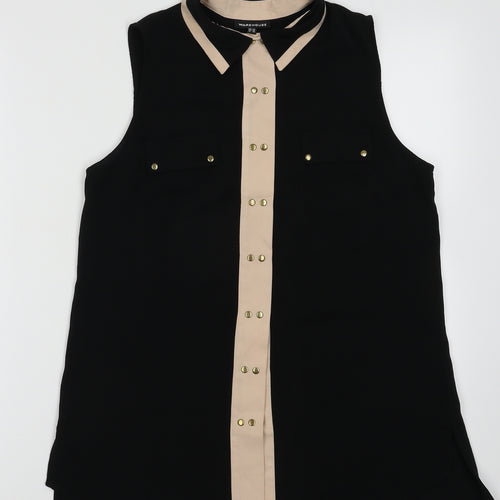 Warehouse Womens Black  Polyester Basic Button-Up Size 10 Collared
