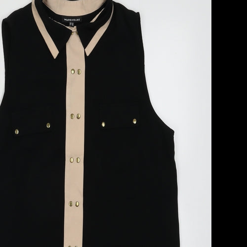 Warehouse Womens Black  Polyester Basic Button-Up Size 10 Collared