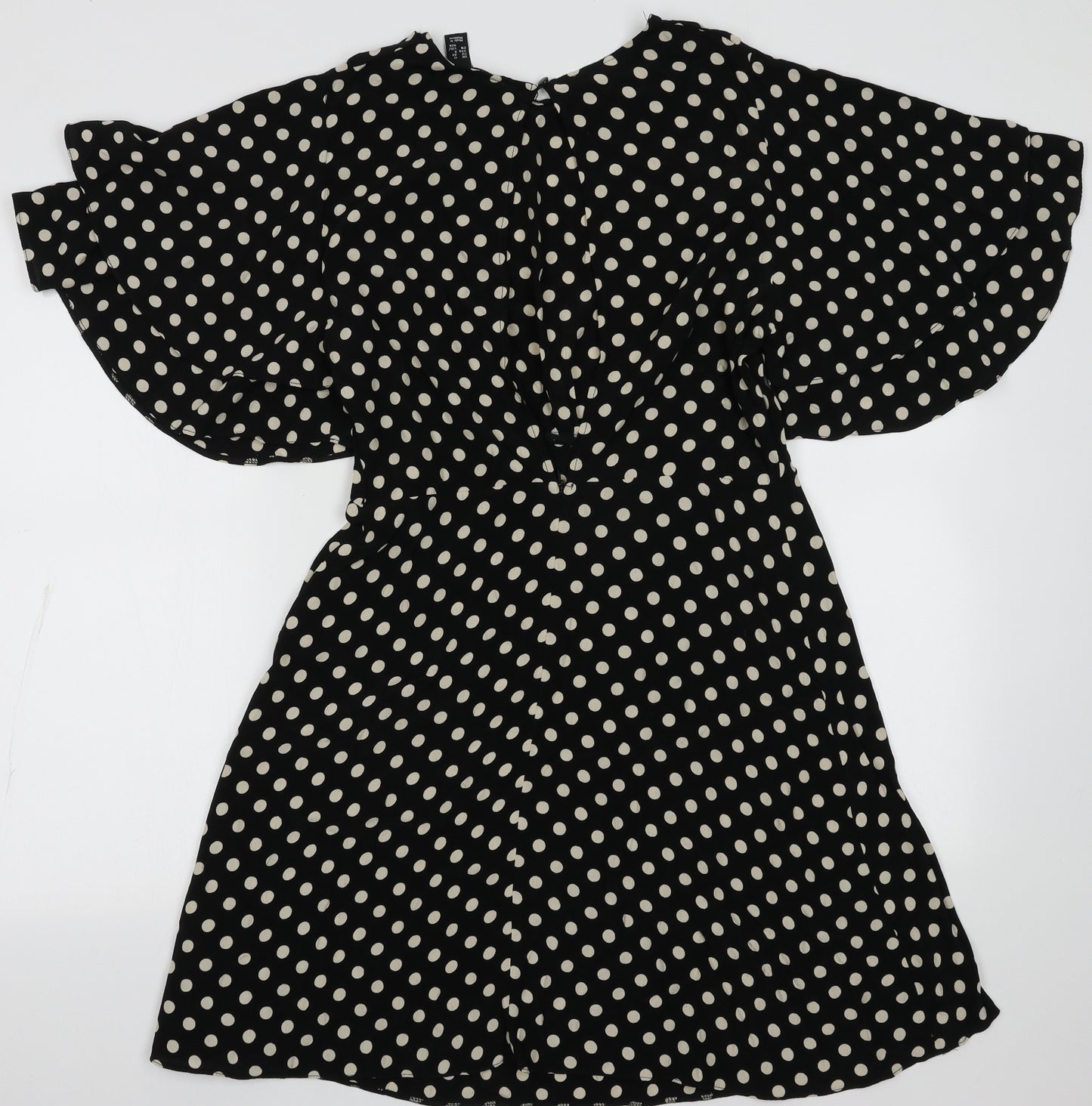 New Look Womens Black Polka Dot Polyester A-Line  Size 12  Crew Neck Button