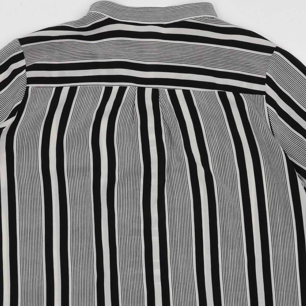 Cameo Rose Womens Black Striped Polyester Basic Button-Up Size 10 V-Neck