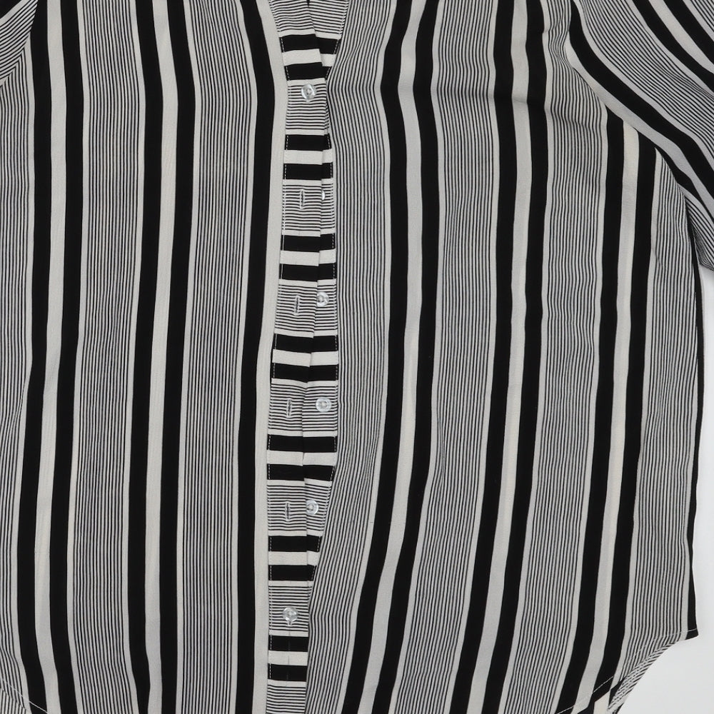 Cameo Rose Womens Black Striped Polyester Basic Button-Up Size 10 V-Neck
