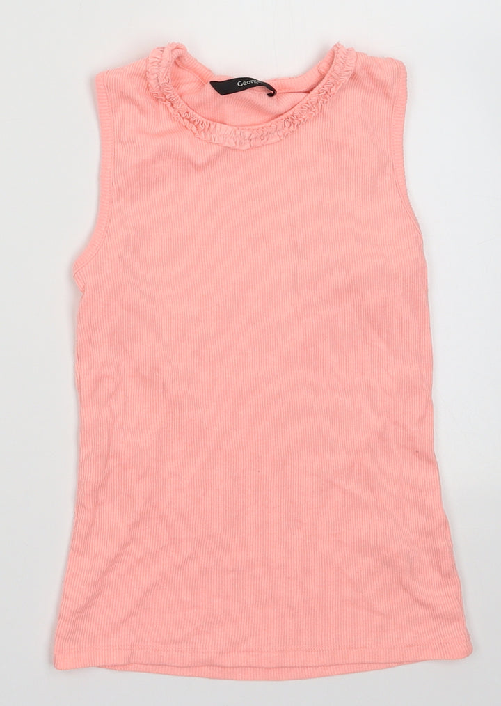 George Girls Pink  Cotton Basic Tank Size 8-9 Years Crew Neck Pullover