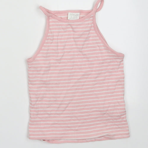 F&F Girls Pink Striped Cotton Basic Tank Size 8-9 Years Square Neck Pullover