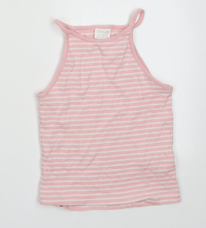 F&F Girls Pink Striped Cotton Basic Tank Size 8-9 Years Square Neck Pullover