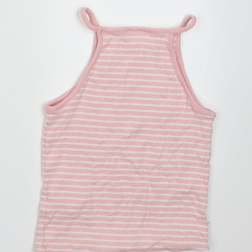 F&F Girls Pink Striped Cotton Basic Tank Size 8-9 Years Square Neck Pullover