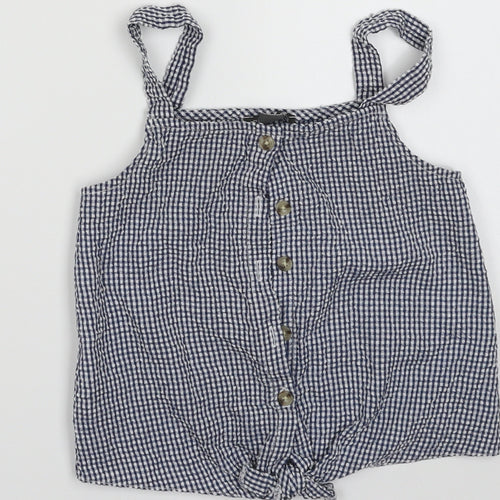 Primark Girls Blue  Polyester Cropped Tank Size 8-9 Years Square Neck Button - Tie at bottom, button-up