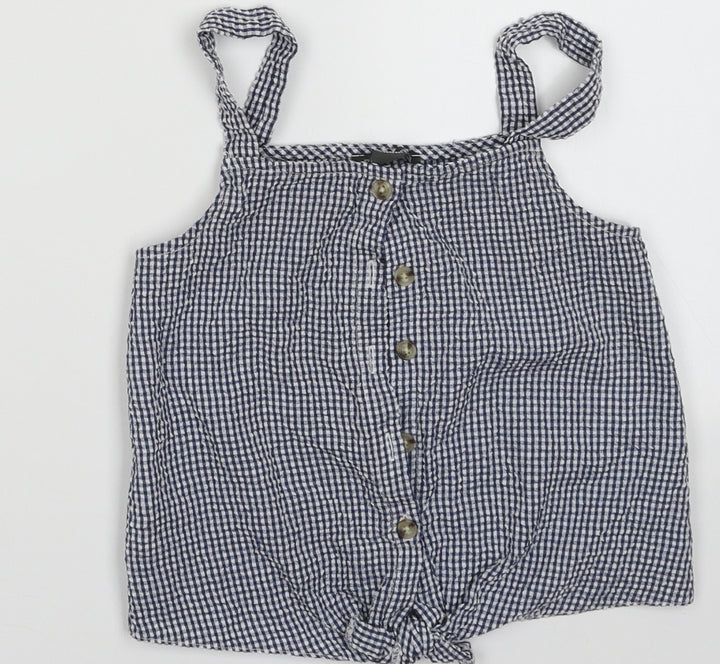 Primark Girls Blue  Polyester Cropped Tank Size 8-9 Years Square Neck Button - Tie at bottom, button-up