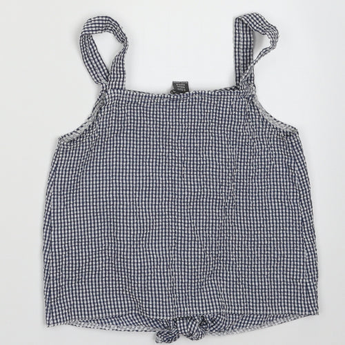 Primark Girls Blue  Polyester Cropped Tank Size 8-9 Years Square Neck Button - Tie at bottom, button-up