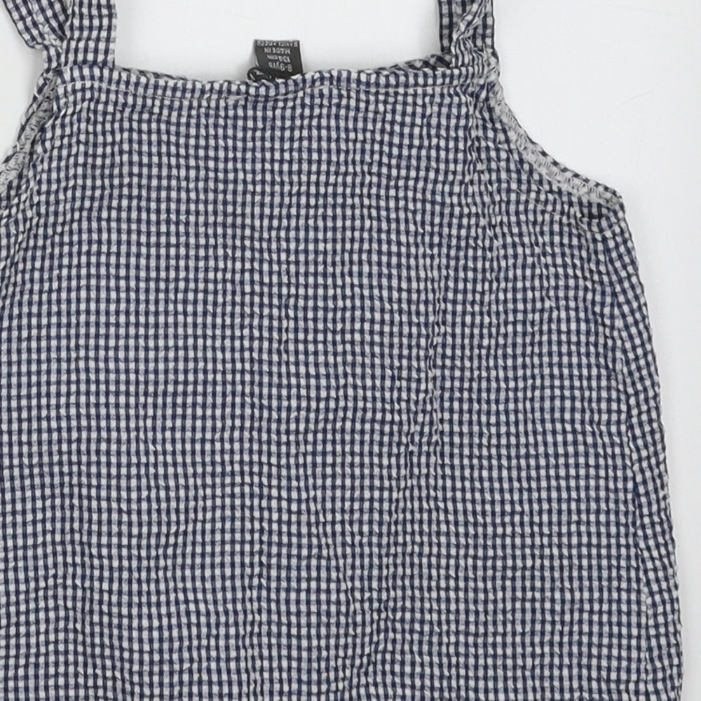 Primark Girls Blue  Polyester Cropped Tank Size 8-9 Years Square Neck Button - Tie at bottom, button-up