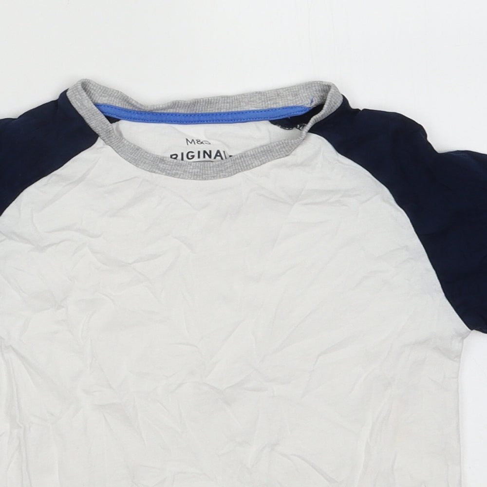 Marks and Spencer Boys White  Cotton Basic T-Shirt Size 6-7 Years Crew Neck Pullover