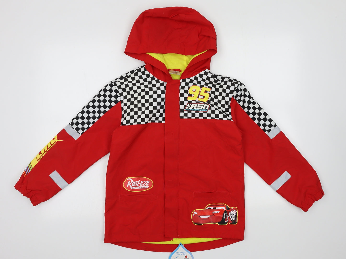 Disney Boys Red   Rain Coat Coat Size 7-8 Years  Zip - Cars