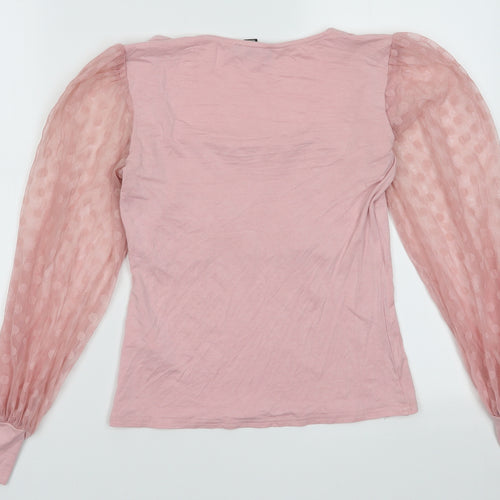New Look Womens Pink Polka Dot Viscose Basic Blouse Size 10 Square Neck