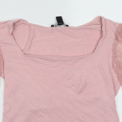 New Look Womens Pink Polka Dot Viscose Basic Blouse Size 10 Square Neck