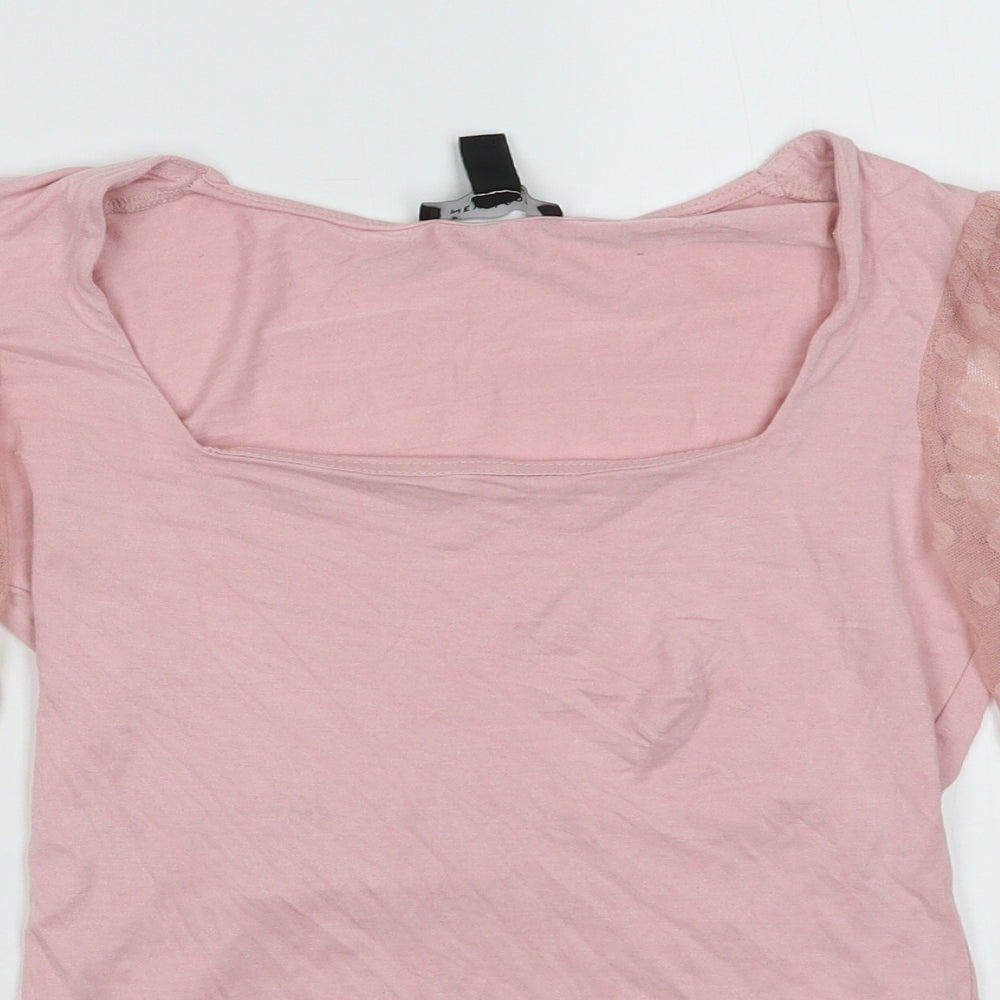 New Look Womens Pink Polka Dot Viscose Basic Blouse Size 10 Square Neck