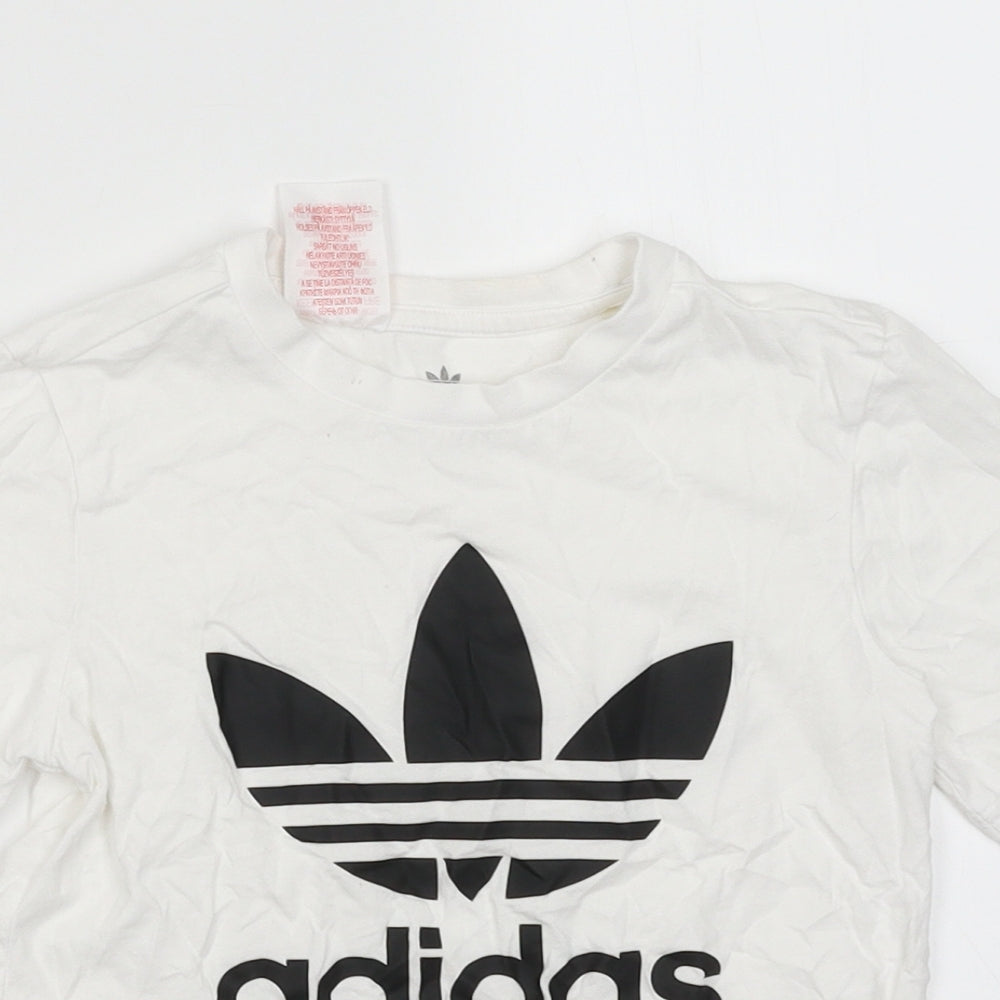adidas Boys White  Cotton Basic T-Shirt Size 6-7 Years Crew Neck Pullover