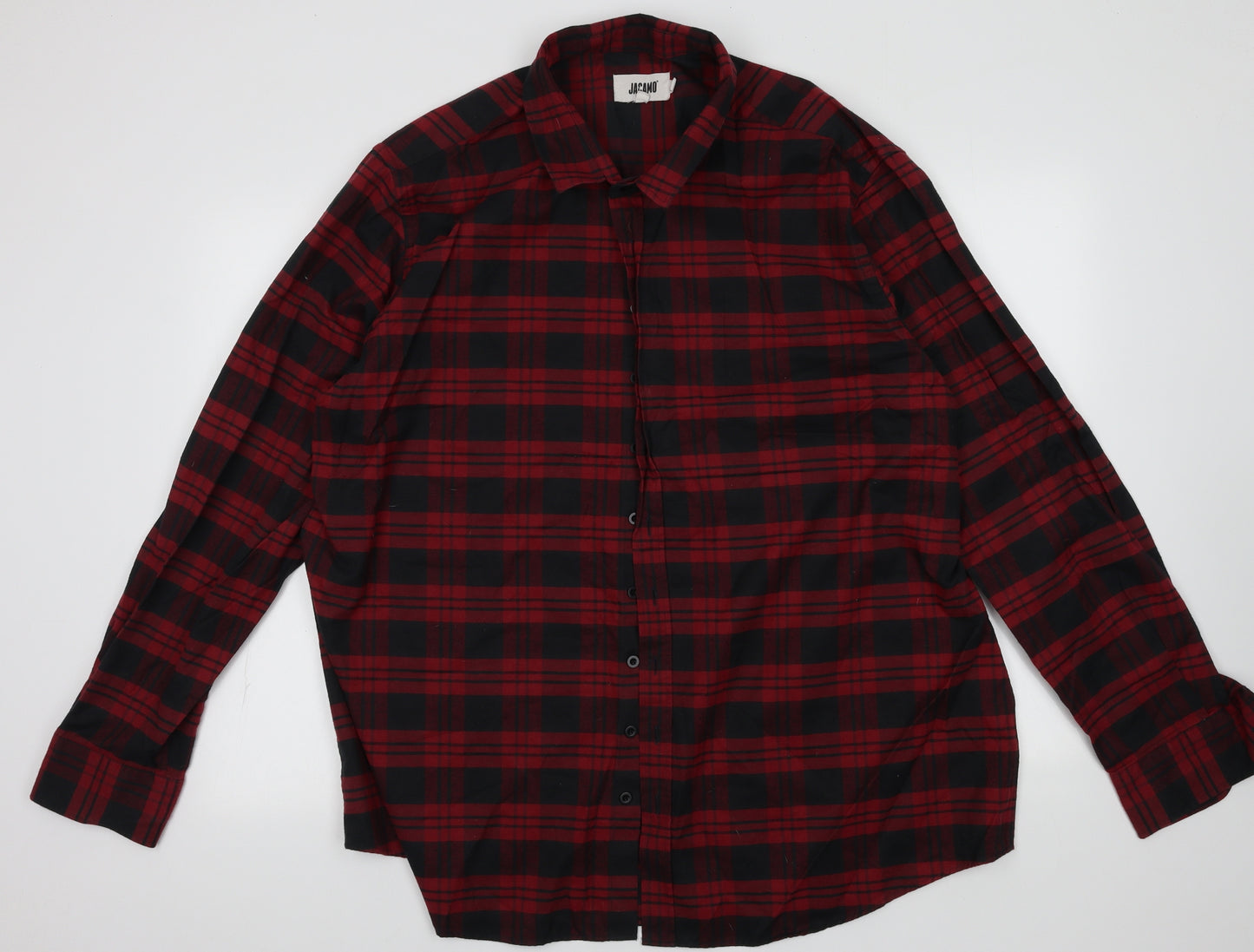 Jacamo Mens Red Check Cotton  Button-Up Size 2XL Collared Button