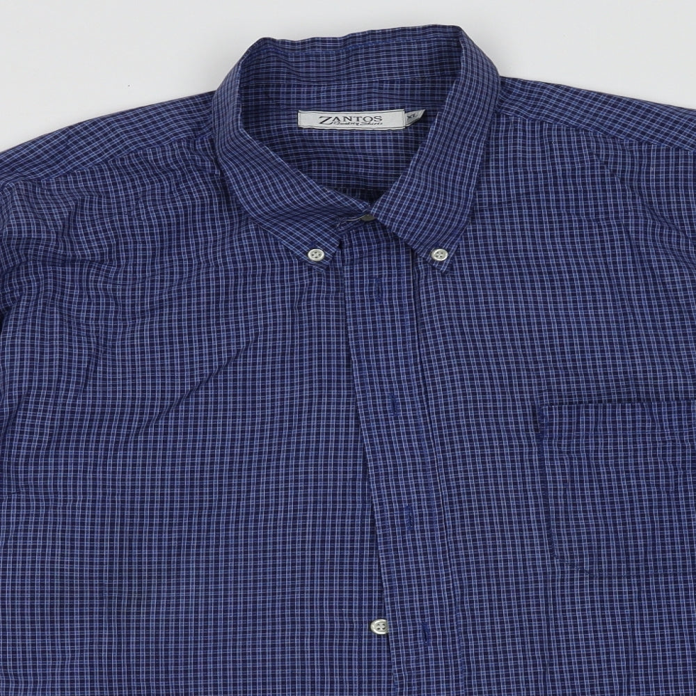 zantos Mens Blue Check Cotton  Button-Up Size XL Collared Button