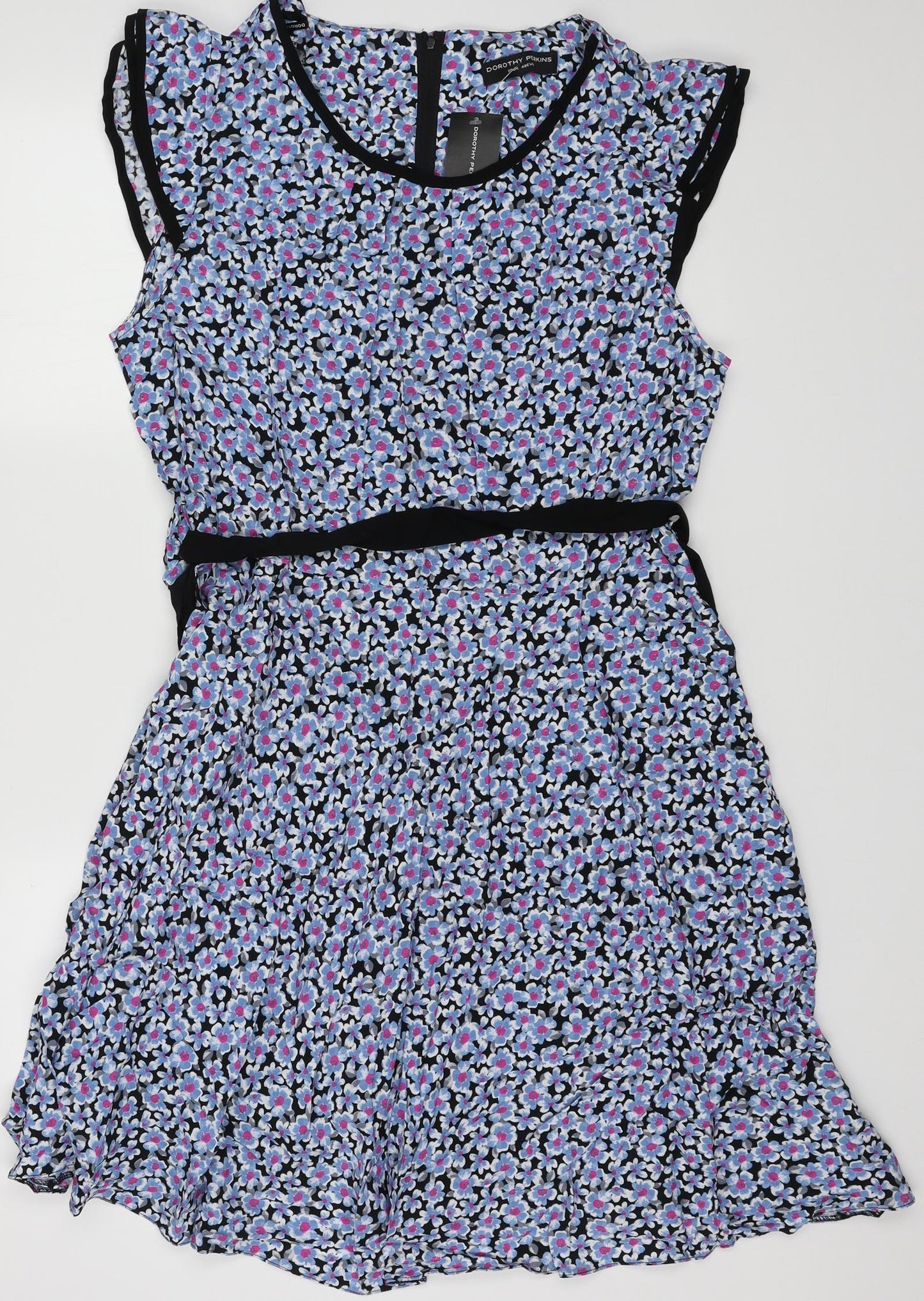 Dorothy Perkins Womens Blue Floral Viscose A-Line  Size 20  Crew Neck Zip