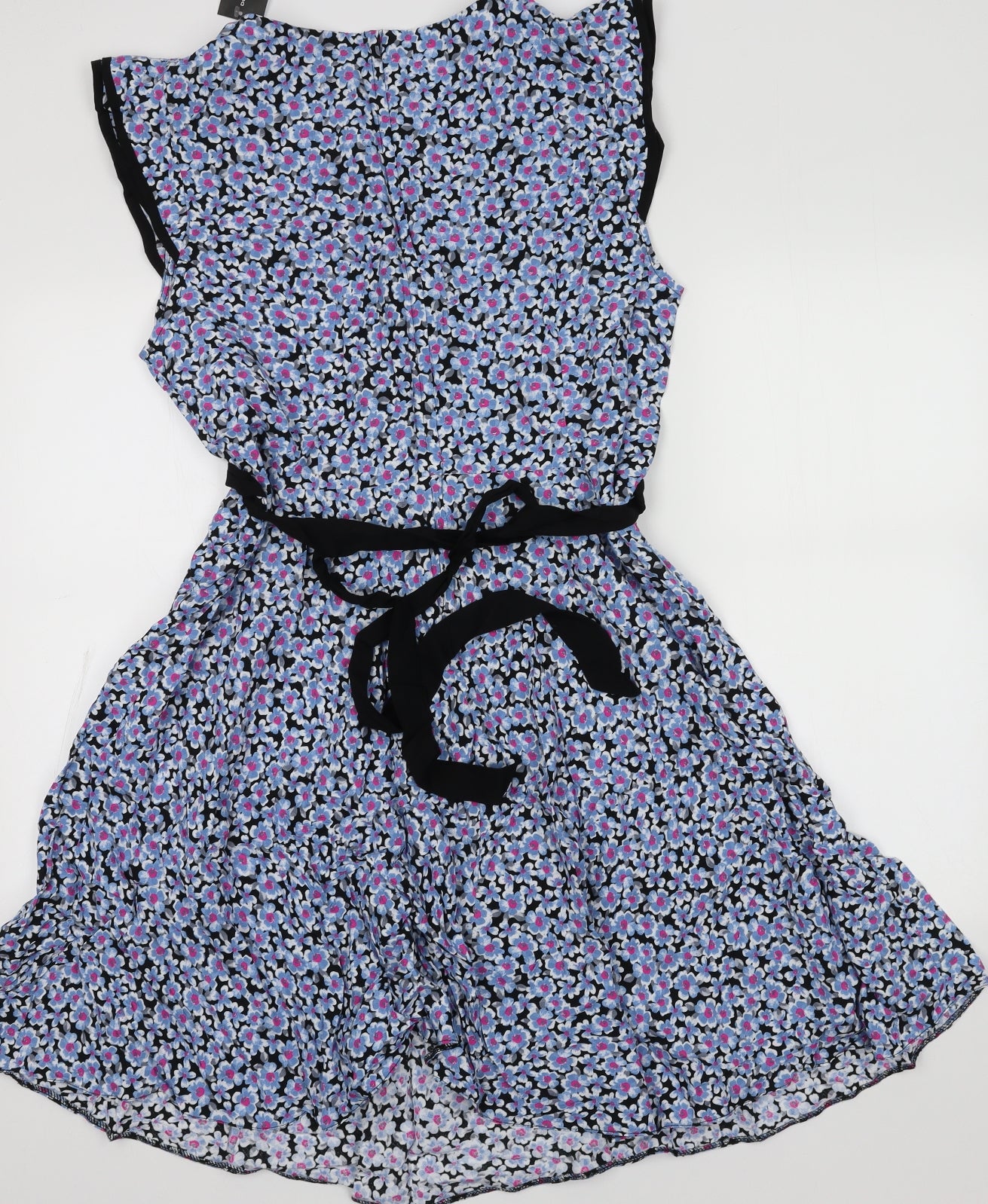 Dorothy Perkins Womens Blue Floral Viscose A-Line  Size 20  Crew Neck Zip
