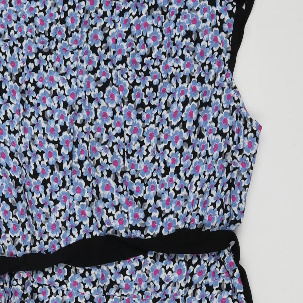 Dorothy Perkins Womens Blue Floral Viscose A-Line  Size 20  Crew Neck Zip