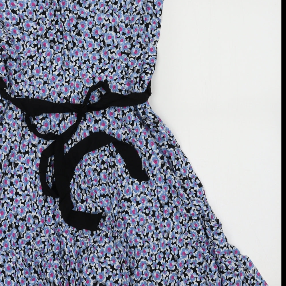 Dorothy Perkins Womens Blue Floral Viscose A-Line  Size 20  Crew Neck Zip