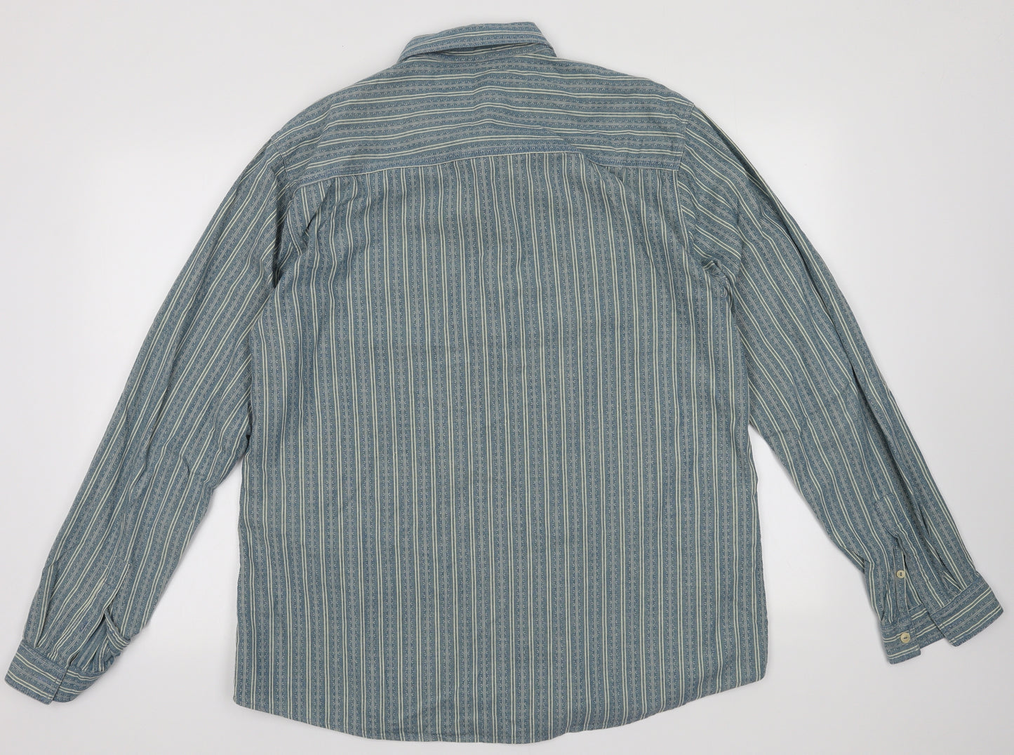 NEXT Mens Blue Striped Cotton  Button-Up Size XL Collared Button