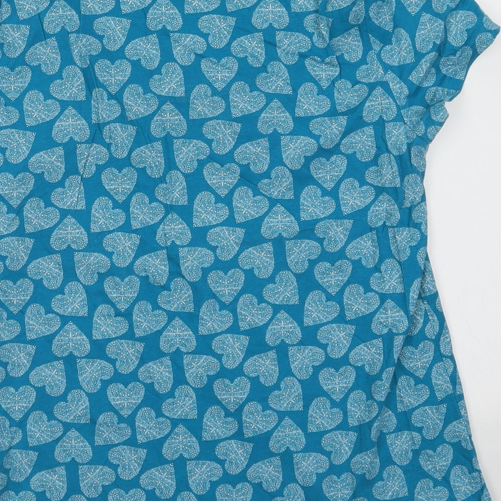 BHS Womens Blue Geometric Cotton Basic T-Shirt Size 14 Scoop Neck - heart print